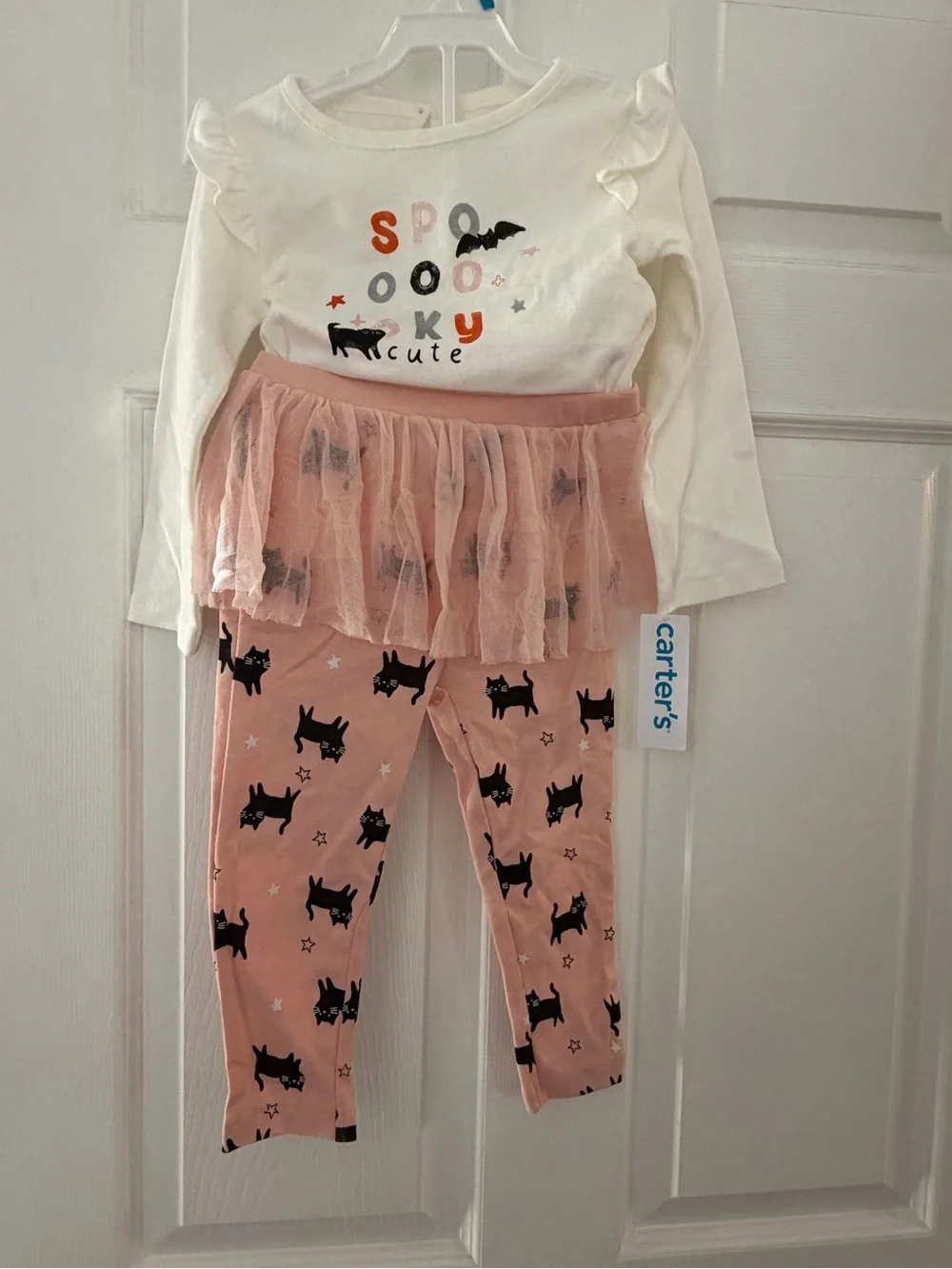 Carters Baby Girls White & Pink 'Spooky Cute' Bodysuit Skirted Leggings Set